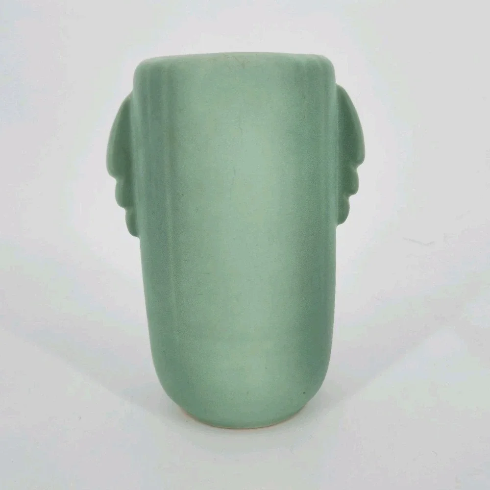 Vintage Weller Wild Rose Vase Matte Green Floral Double Handle 1930s Art Pottery